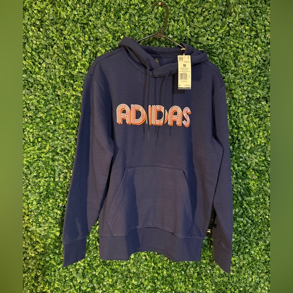 Adidas Navy Blue Hoodie with Orange Logo - Picture 2 of 3